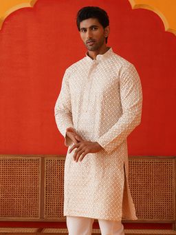 Jompers - Men Sequins and Embroidered Beige Kurta