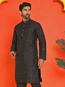 Jompers - Men Black Embroidered Mirror Work Kurta