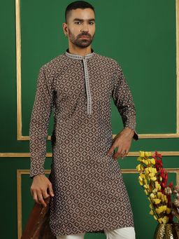 Jompers - Men Brown Printed Cotton Kurta