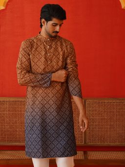 Jompers - Men Geometric Printed Cotton Brown Straight Kurta