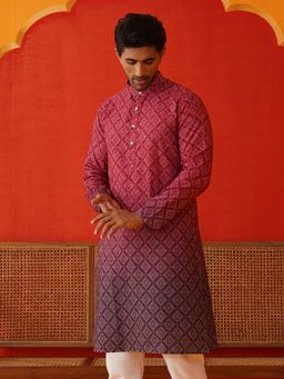Jompers - Men Geometric Printed Cotton Maroon Straight Kurta