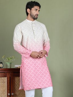 Jompers - Men Pink Geometric Printed Kurta