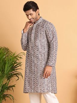Jompers - Men Embroidered Full Sleeve Coffee Brown Kurta