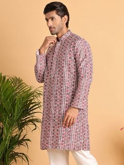 Jompers - Men Embroidered Full Sleeve Maroon Kurta