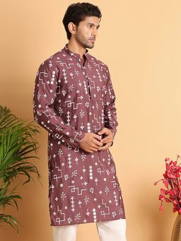 Jompers - Men Embroidered Silk Blend Brown Straight Kurta