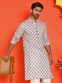 Jompers - Men Embroidered Silk Blend White Kurta