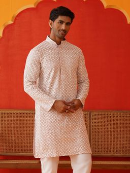 Jompers - Men Sequins and Embroidered Pink Straight Kurta