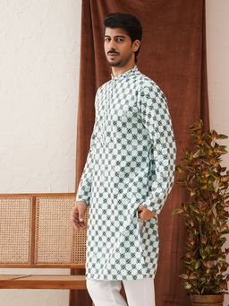 Jompers - Men Viscose Rayon Embroidered Blue Straight Kurta