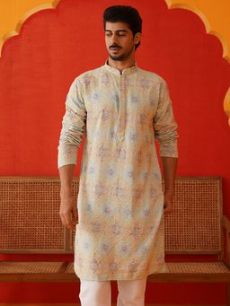 Jompers - Men Embroidered Grey Straight Blue Kurta