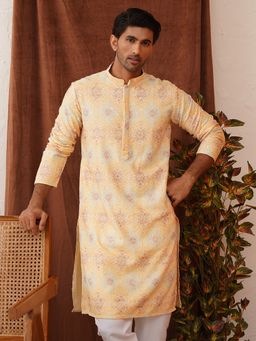 Jompers - Men Embroidered Grey Straight Yellow Kurta