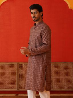 Jompers - Men Embroidered Chikankari and Sequined Rust Kurta
