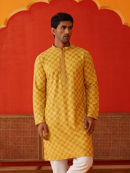 Jompers - Men Embroidered Mustard Straight Kurta