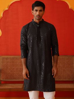 Jompers - Men Embroidered and Sequined Black Kurta