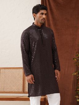 Jompers - Men Embroidered and Sequined Brown Kurta