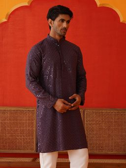 Jompers - Men Embroidered and Sequined Purple Kurta