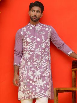Jompers - Men Magenta Embroidered Straight Kurta