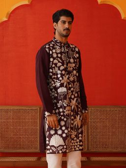 Jompers - Men Purple Embroidered Straight Kurta