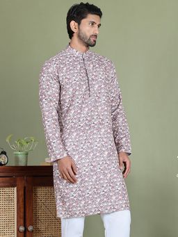 Jompers - Men Geometric Printed Cotton Blend Brown Kurta