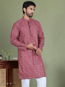 Jompers - Men Maroon Printed Cotton Blend Kurta