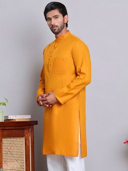 Jompers - Men Solid Cotton Mustard Kurta