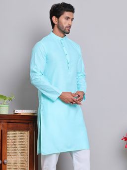 Jompers - Men Solid Cotton Blue Kurta