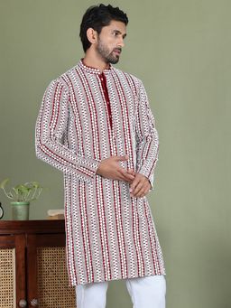 Jompers - Men Maroon Embroidered Viscose Rayon Kurta