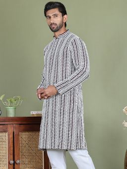 Jompers - Men Purple Embroidered Viscose Rayon Kurta