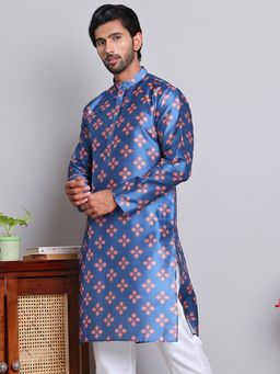 Jompers - Men Blue Digital Printed Straight Kurta