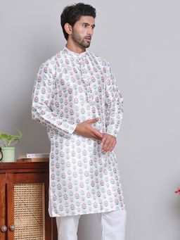 Jompers - Men White Digital Printed Straight Kurta