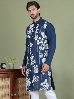 Jompers - Men Blue Embroidered Straight Kurta