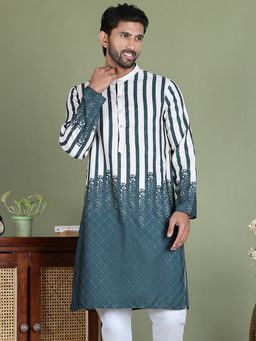 Jompers - Men Teal Striped Kurta