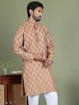 Jompers - Men Yellow Woven Design Straight Kurta