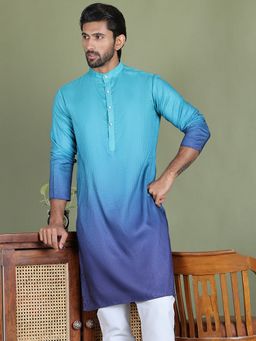 Jompers - Men Blue Sequined and Ombre Design Kurta
