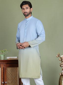 Jompers - Men Green Sequined and Ombre Design Kurta