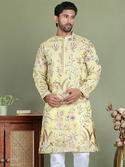 Jompers - Men Yellow Embroidered Straight Kurta