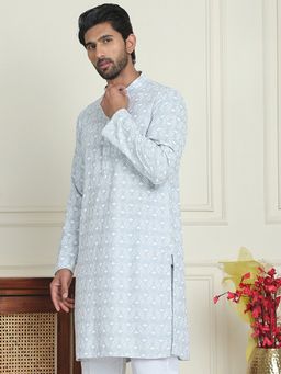 Jompers - Men Embroidered and Sequined Grey Straight Kurta