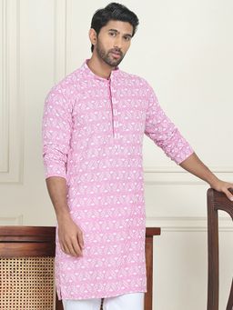 Jompers - Men Embroidered and Sequined Pink Straight Kurta