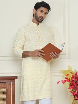 Jompers - Men Embroidered and Sequined Yellow Straight Kurta