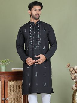 Jompers - Men Black Embroidered and Sequined Work Kurta