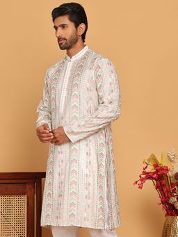 Jompers - Men White Embroidered and Sequined Straight Kurta