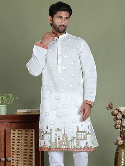 Jompers - Men White Embroidered Straight Kurta