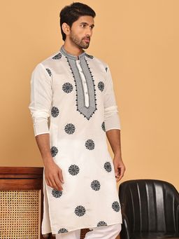 Jompers - Men Embroidered and Sequined White Kurta