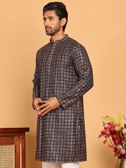 Jompers - Men Silver Embroidered and Sequined Viscose Rayon Kurta