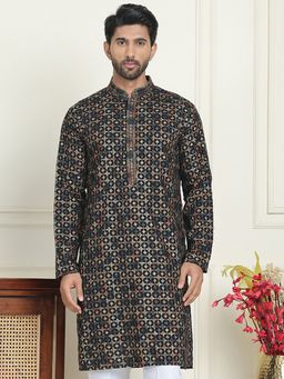 Jompers - Men Yellow Embroidered and Sequined Viscose Rayon Kurta
