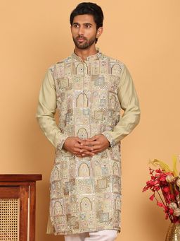 Jompers - Men Green Embroidered Straight Kurta