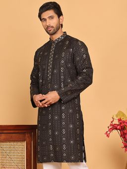 Jompers - Men Sequined and Embroidered Black Kurta