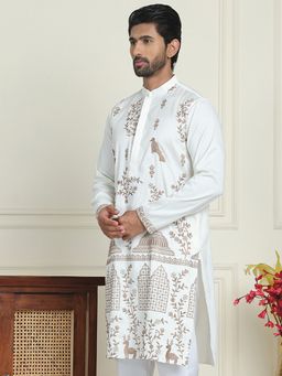Jompers - Men Embroidered White Straight Kurta
