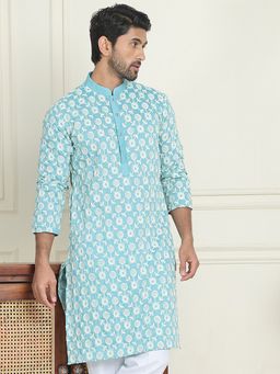 Jompers - Men Embroidered Blue Straight Kurta