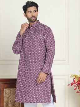 Jompers - Men Geometric Printed Purple Kurta