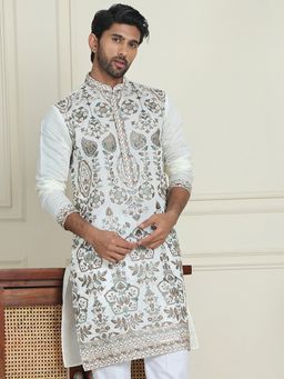 Jompers - Men Embroidered White Straight Kurta
